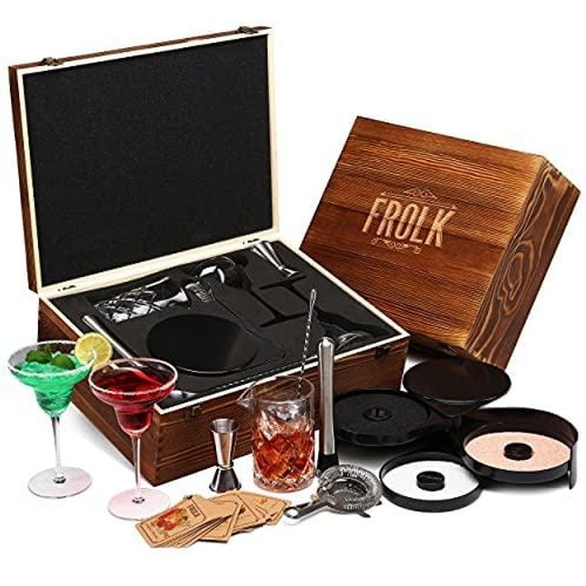 Frolk Complete Bar Set - Bar Tools - Cocktail Set - Mixing Glass, Cocktail Glasses, Spoon, Muddler, Jigger - Mixology Bar Accessories Tool Kit - Bartender Barware Set - Bartending Drink Mixer Kit