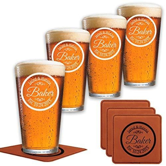 Personalized Beer Glasses For Couples - 9 Premium Customizable Designs - Great Custom Gifts for Men & Women - Anniversary, Housewarming, Wedding - Permenant & Dishwasher Safe - Etched by Froolu