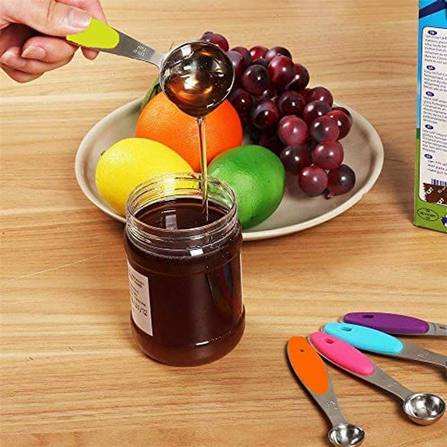 Fsdifly-Stainless Steel Measuring Spoons 5 Piece Stackable Set - Measuring Set for Cooking and Bakin (A)