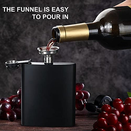 Flasks for Liquor for Men, Matte Black 8 Oz Stainless Steel Leakproof and Funnel, with Never-Lose Metal cap, Hip Flask for Wedding Party Outdoor Activities, Set of 10