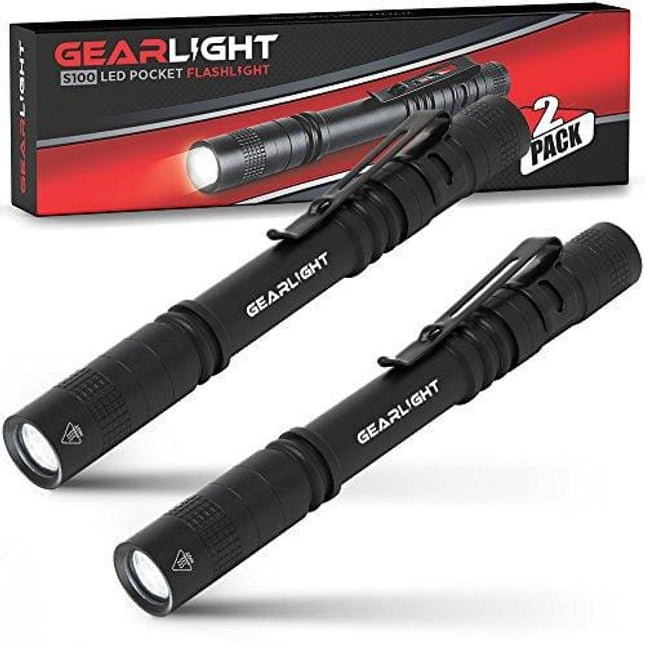 GearLight LED Pocket Pen Light Flashlight S100 [2 Pack] - Small, Mini, Stylus PenLight with Clip - Perfect Flashlights for Inspection, Work, & Repair