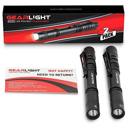 GearLight LED Pocket Pen Light Flashlight S100 [2 Pack] - Small, Mini, Stylus PenLight with Clip - Perfect Flashlights for Inspection, Work, & Repair