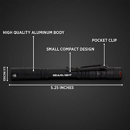 GearLight LED Pocket Pen Light Flashlight S100 [2 Pack] - Small, Mini, Stylus PenLight with Clip - Perfect Flashlights for Inspection, Work, & Repair