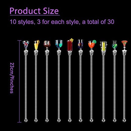 Geiserailie 30 Pieces Acrylic Cocktail Stirrer Sturdy Cocktail Swizzle Stirrer Clear Swizzle Sticks Cocktail Colorful Cocktail Drink Stirrer for Bars Bartender Cafes Restaurants Home Use