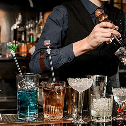 Geiserailie 30 Pieces Acrylic Cocktail Stirrer Sturdy Cocktail Swizzle Stirrer Clear Swizzle Sticks Cocktail Colorful Cocktail Drink Stirrer for Bars Bartender Cafes Restaurants Home Use