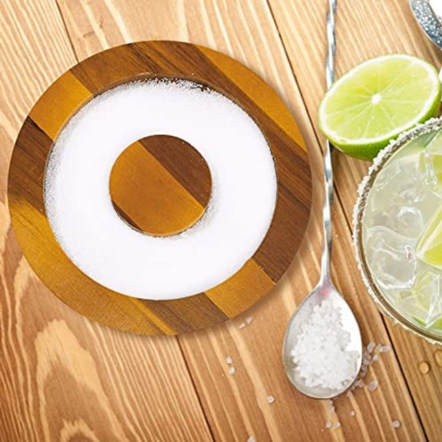 Geiserailie Wood Margarita Salt Rimmer Cocktail Rimmer Kit 6.5 Inch Diameter Glass Rimmer with Lid Glass Bar Sugar Salt Rimmer Plate for Cocktails, Drinks