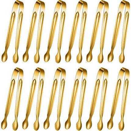12 Pieces Sugar Tongs Ice Tongs Stainless Steel Mini Serving Tongs Appetizers Tongs Small Kitchen Tongs for Tea Party Coffee Bar Kitchen (Gold, 6 Inch)