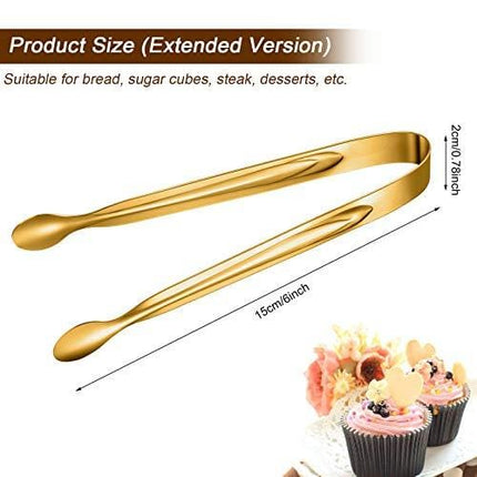 12 Pieces Sugar Tongs Ice Tongs Stainless Steel Mini Serving Tongs Appetizers Tongs Small Kitchen Tongs for Tea Party Coffee Bar Kitchen (Gold, 6 Inch)