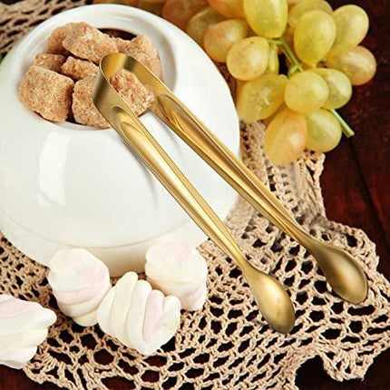 12 Pieces Sugar Tongs Ice Tongs Stainless Steel Mini Serving Tongs Appetizers Tongs Small Kitchen Tongs for Tea Party Coffee Bar Kitchen (Gold, 6 Inch)