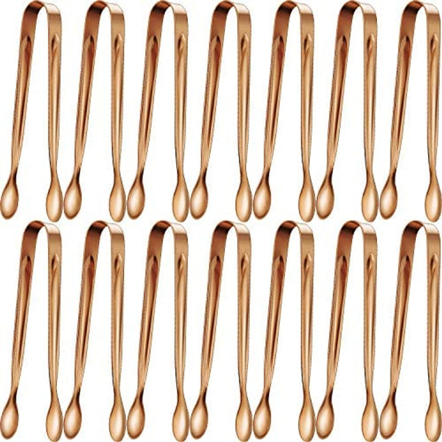 12 Pieces Sugar Tongs Ice Tongs Stainless Steel Mini Serving Tongs Appetizers Tongs Small Kitchen Tongs for Tea Party Coffee Bar Kitchen (4.3 Inch, Rose Gold)
