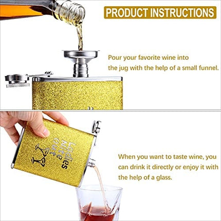 2 Pack 8oz Glitter Hip Flask, Flasks for Liquor for Men Women with Funnel Set, 18/8 Stainless Steel Leak Proof With Colorful Glitter Coating.