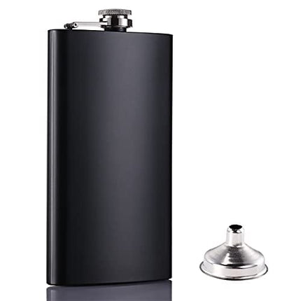Silver 18/8 Stainless Steel 12OZ Hip Flask - Flasks for Liquor with Funnel(Black)