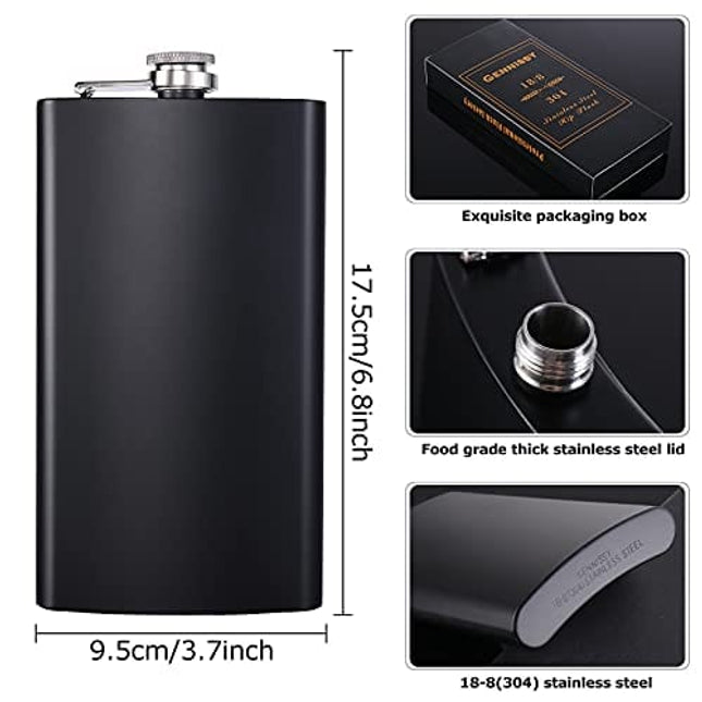 Silver 18/8 Stainless Steel 12OZ Hip Flask - Flasks for Liquor with Funnel(Black)