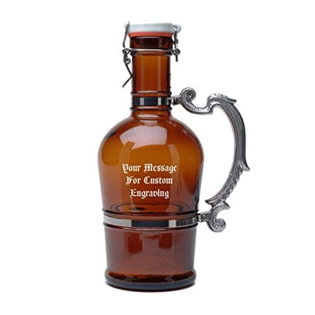 Personalized German Beer Growler 2 Liter Flip Top Style with Romantic Handle Custom Engraved with Your Text | Custom Engraved German Beer Growler 2 Liter Flip Top Style Personalized with Your Text