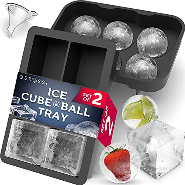 Premium Ice Cube Trays, Food Grade Silicone Ice Ball Maker Mold with Lids & Large Square Ice Cube Molds for Whiskey, Cocktails & Bourbon - Keep Drinks Chilled (2pc/Pack)