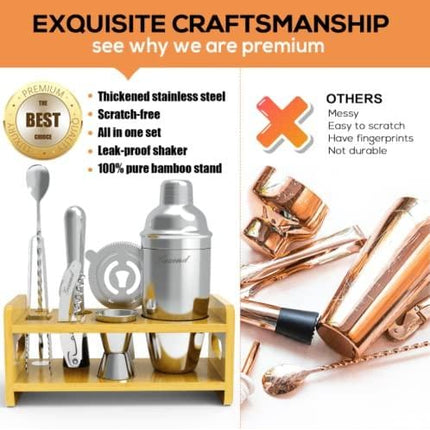 Bartender Kit with Stand Gifts for Men Dad, 14 Pieces Cocktail Shaker Set for Drink Mixing, Perfect Home Martini Shaker Stainless Steel Bar Tools Accessories for Beginners Christmas Stocking Stuffer