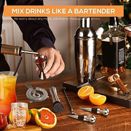 Bartender Kit with Stand Gifts for Men Dad, 14 Pieces Cocktail Shaker Set for Drink Mixing, Perfect Home Martini Shaker Stainless Steel Bar Tools Accessories for Beginners Christmas Stocking Stuffer