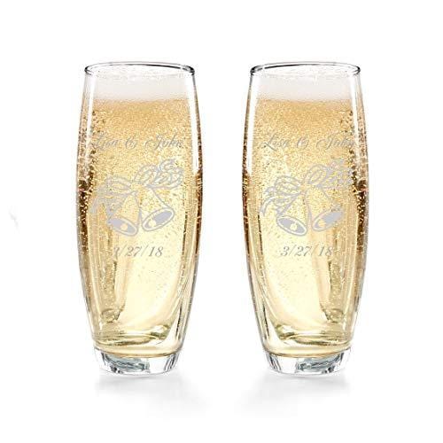 Gifts Infinity Engraved Wedding Stemless Champagne Flutes Set of 2 Personalized Toasting Glasses (Bells)