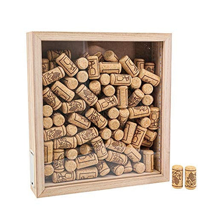 GiveU Wine Cork & Beer Cap Holder Shadow Box Wall Mounted with Lights Shadow Box Display Case Showcase as a Memory Gift 11x12’’
