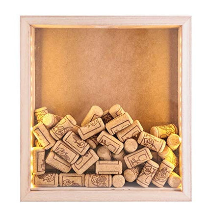 GiveU Wine Cork & Beer Cap Holder Shadow Box Wall Mounted with Lights Shadow Box Display Case Showcase as a Memory Gift 11x12’’