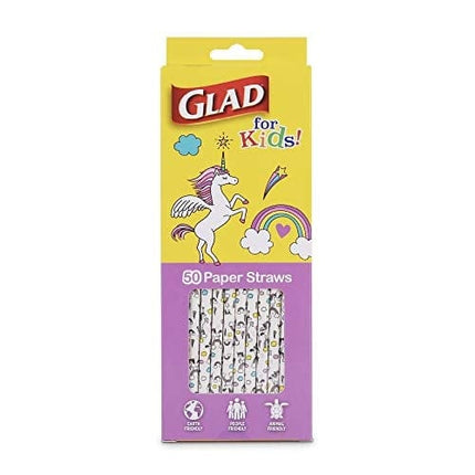 GLAD for Kids Paper Straws | Unicorn Paper Straws With Fun and Adorable Design for Kids | 50 Ct Disposable Paper Straws for Drinking, 3 Pack (150 Straws Total)