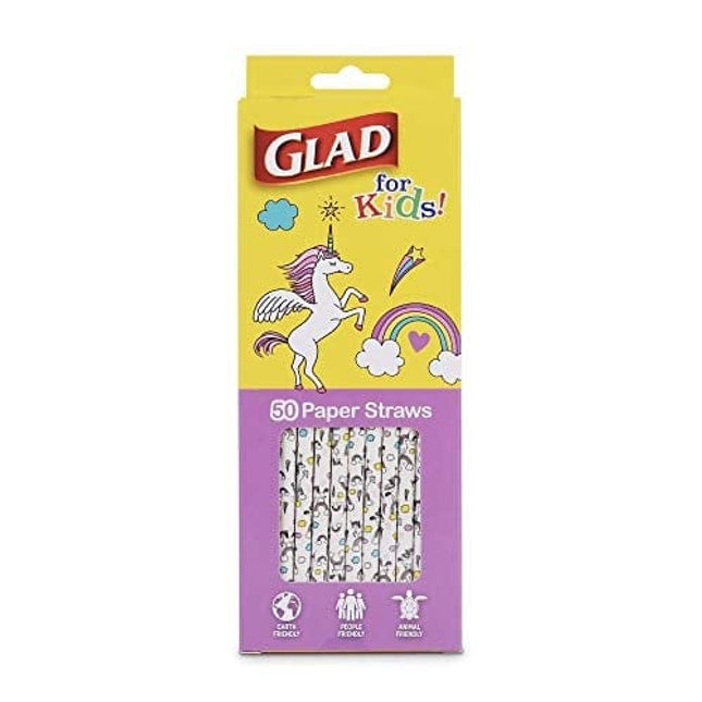 GLAD for Kids Paper Straws | Unicorn Paper Straws With Fun and Adorable Design for Kids | 50 Ct Disposable Paper Straws for Drinking, 3 Pack (150 Straws Total)