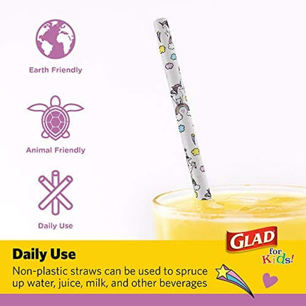 GLAD for Kids Paper Straws | Unicorn Paper Straws With Fun and Adorable Design for Kids | 50 Ct Disposable Paper Straws for Drinking, 3 Pack (150 Straws Total)