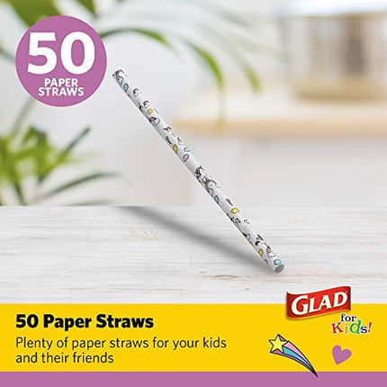 GLAD for Kids Paper Straws | Unicorn Paper Straws With Fun and Adorable Design for Kids | 50 Ct Disposable Paper Straws for Drinking, 3 Pack (150 Straws Total)