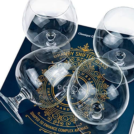 Large 21 oz Crystal Brandy and Cognac Sniffer Glasses | Set of 4 Short Stem Giant Snifter Bowls | Drinking and Tasting Glassware for Bourbon, Scotch, Tequila, Armagnac, Rum, Liquor, Beer