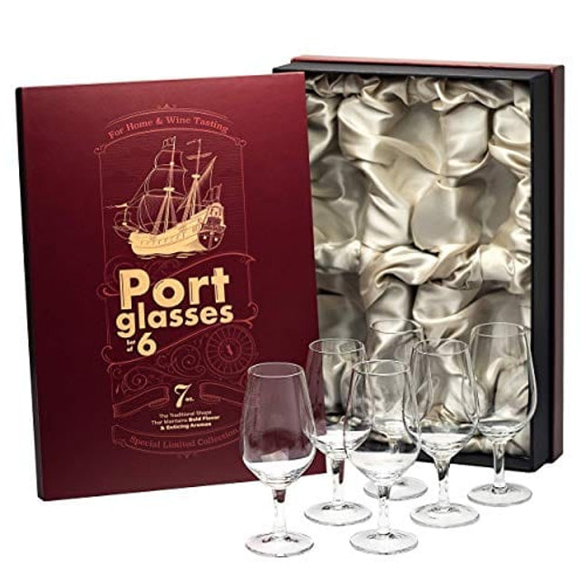 Port and Dessert Wine, Dry Sherry, Cordial, Aperitif Tasting Glasses | Set of 6 Small Crystal 7 oz Sippers | Mini Short Stem Nosing Taster Copitas | After Dinner Drink Glassware