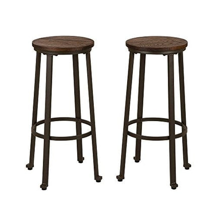 Glitzhome Rustic Steel Bar Stool Round Wood Top Dining Room Pub Height Chairs Set of 2