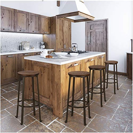 Glitzhome Rustic Steel Bar Stool Round Wood Top Dining Room Pub Height Chairs Set of 2