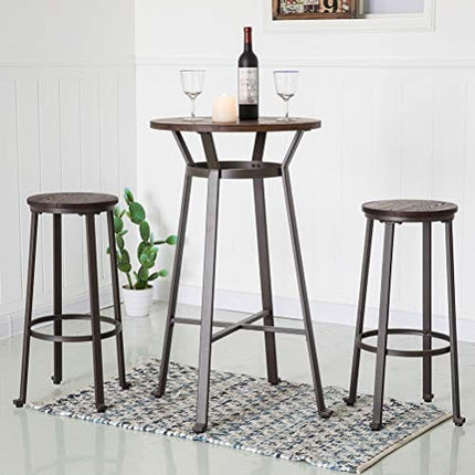 Glitzhome Rustic Steel Bar Stool Round Wood Top Dining Room Pub Height Chairs Set of 2