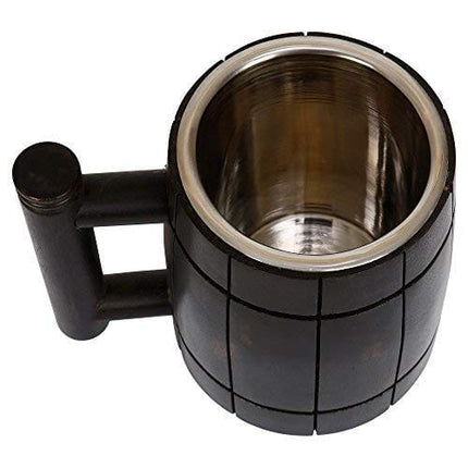 GoCraft Handmade Wooden Beer Mug with 18oz Stainless Steel Cup | Great Beer Gift Ideas Wooden Beer Tankard for Men | Vintage Bar accessories - Barrel Brown Retro Design