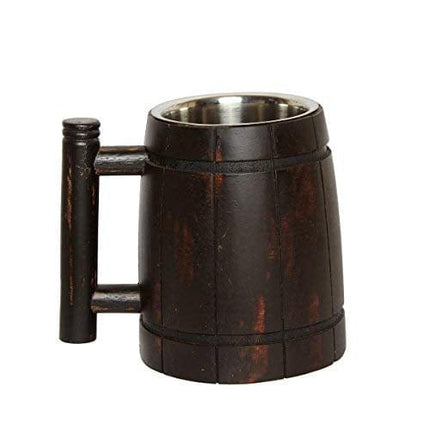 GoCraft Handmade Wooden Beer Mug with 18oz Stainless Steel Cup | Great Beer Gift Ideas Wooden Beer Tankard for Men | Vintage Bar accessories - Barrel Brown Retro Design