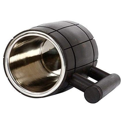 GoCraft Handmade Wooden Beer Mug with 18oz Stainless Steel Cup | Great Beer Gift Ideas Wooden Beer Tankard for Men | Vintage Bar accessories - Barrel Brown Retro Design