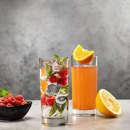 Godinger Highball Glasses, Italian Made Glass Tall Beverage Cups - 14oz, Set of 4