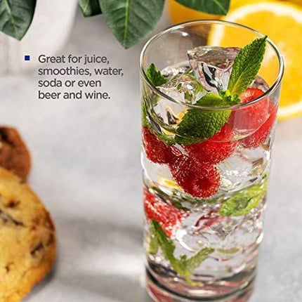 Godinger Highball Glasses, Italian Made Glass Tall Beverage Cups - 14oz, Set of 4