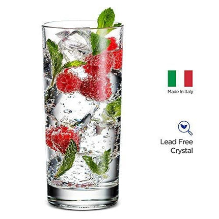 Godinger Highball Glasses, Italian Made Glass Tall Beverage Cups - 14oz, Set of 4