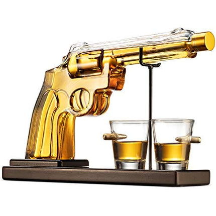 Godinger Pistol Gun Liquor Bottle Decanter With Bullet Shot Glasses