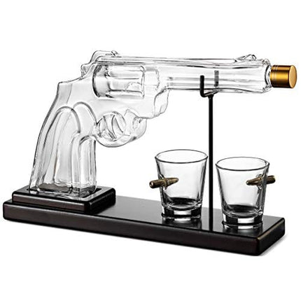 Godinger Pistol Gun Liquor Bottle Decanter With Bullet Shot Glasses