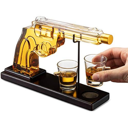 Godinger Pistol Gun Liquor Bottle Decanter With Bullet Shot Glasses