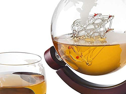 Whiskey Decanter Globe Set with 4 Etched Globe Whisky Glasses for Liquor, Scotch, Bourbon, Vodka, Gifts for Men - 850ml