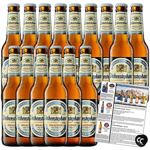 Weihenstephaner Non-Alcoholic Hefeweizen Beer 15 Pack, Made In Germany, 11.2oz/btl, includes Phone/Tablet Holder & Beer/Pairing Recipes