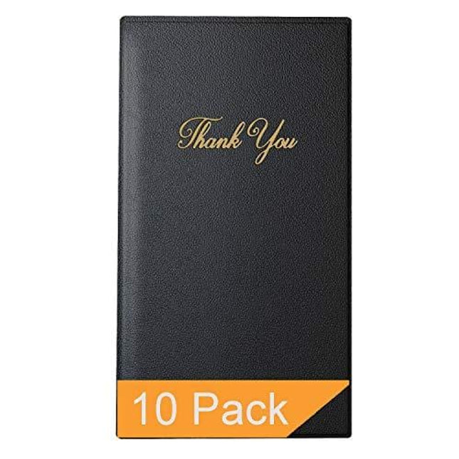 Restaurant Check Presenters - Guest Check Card Holder with Gold Thank You Imprint - 5.5" x 10" (Black 10 Pack)