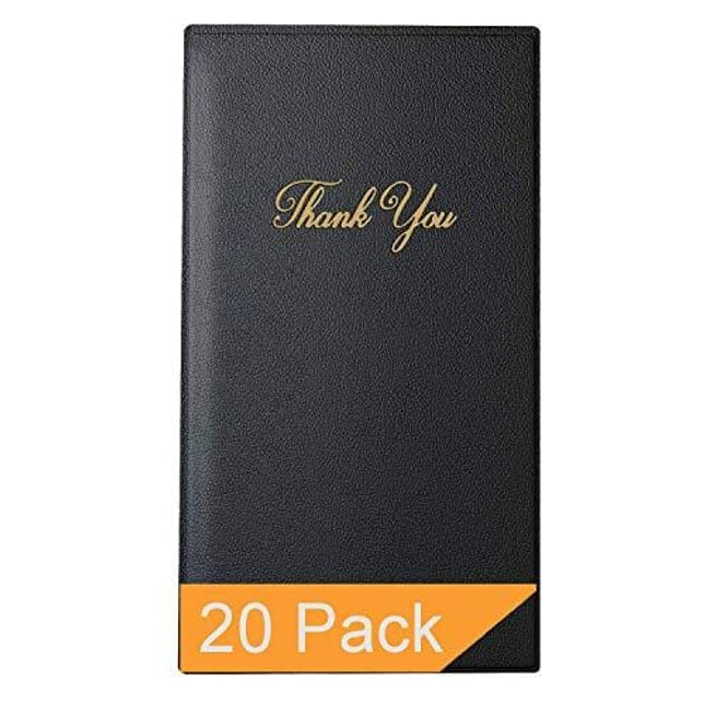 Restaurant Check Presenters - Guest Check Card Holder with Gold Thank You Imprint - 5.5" x 10" (Black 20 Pack)