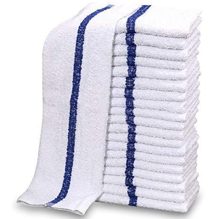 GOLD TEXTILES 12 PC New Cotton Blend White Restaurant Bar Mops Kitchen Towels 28oz (1 Dozen) (12, Blue Stripe)