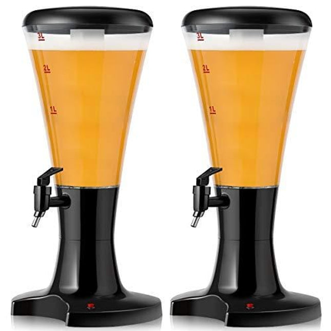 Goplus 2PCS Beer Tower Dispenser 3L Cold Draft Beer Tower Beverage Dispenser with LED Lights & Removable Ice Tube, Perfect for Party Bar Home, Set of 2