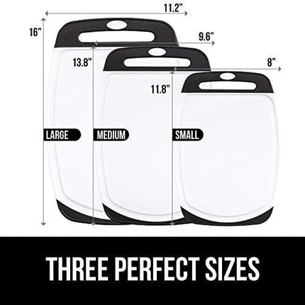 Gorilla Grip Original Oversized Cutting Board, 3 Piece, BPA Free, Dishwasher Safe, Juice Grooves, Larger Thicker Boards, Easy Grip Handle, Non Porous, Extra Large, Kitchen, Set of 3, Black