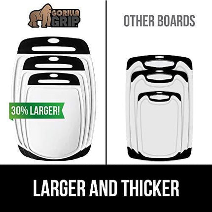 Gorilla Grip Original Oversized Cutting Board, 3 Piece, BPA Free, Dishwasher Safe, Juice Grooves, Larger Thicker Boards, Easy Grip Handle, Non Porous, Extra Large, Kitchen, Set of 3, Black